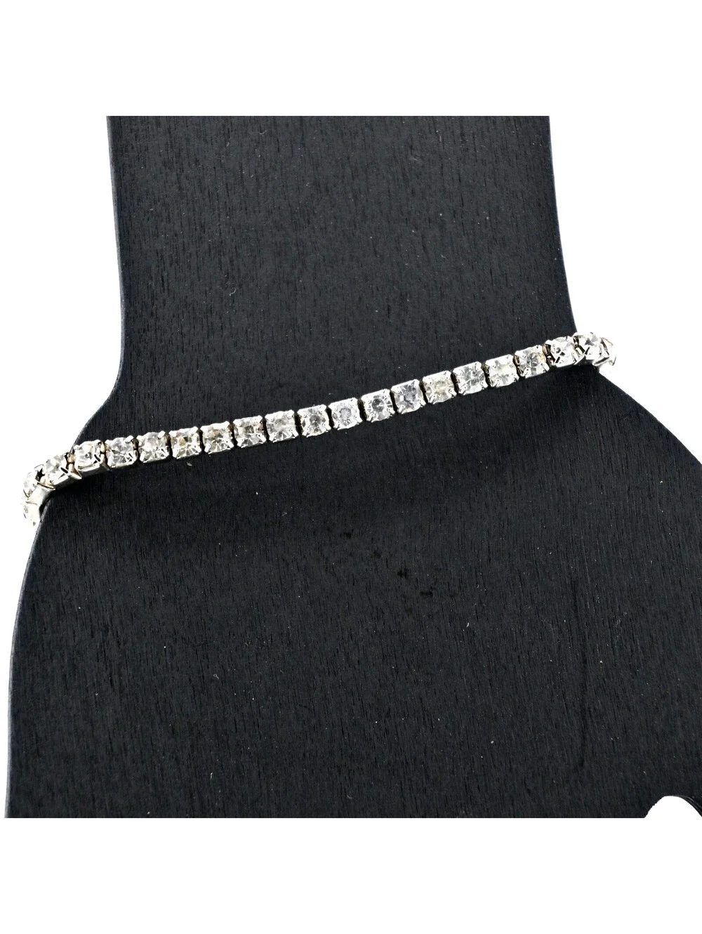 White Gold Tone Zircon Beaded Bracelet Women Blue Stone Vintage Polished Jewelry